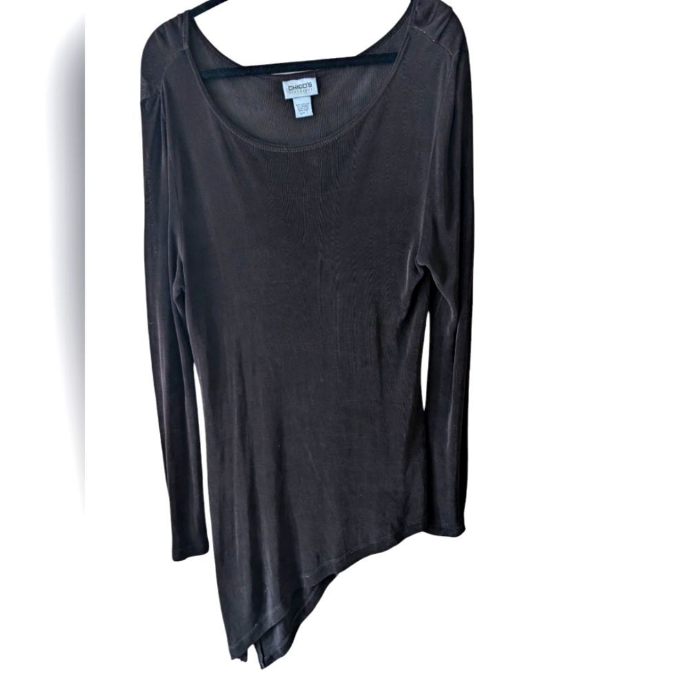 Chico's‎ Travelers Brown Slinky Stretch Asymmetrical Top Tunic Size 1 (Medium)